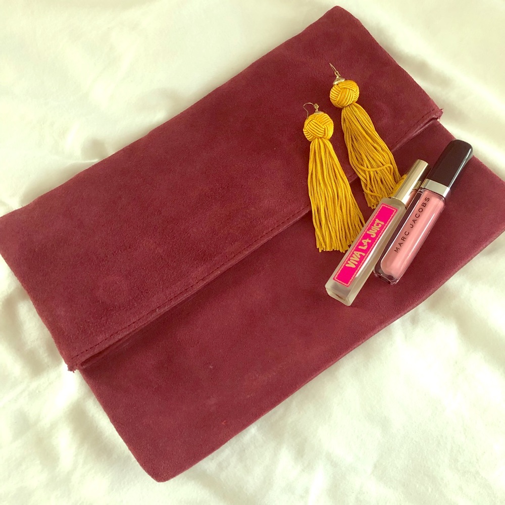 😘 Red Suede & Leather Fold-Over Clutch 😘